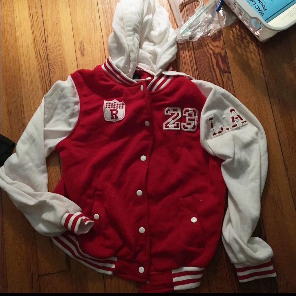 Red La Varsity Patch Jacket